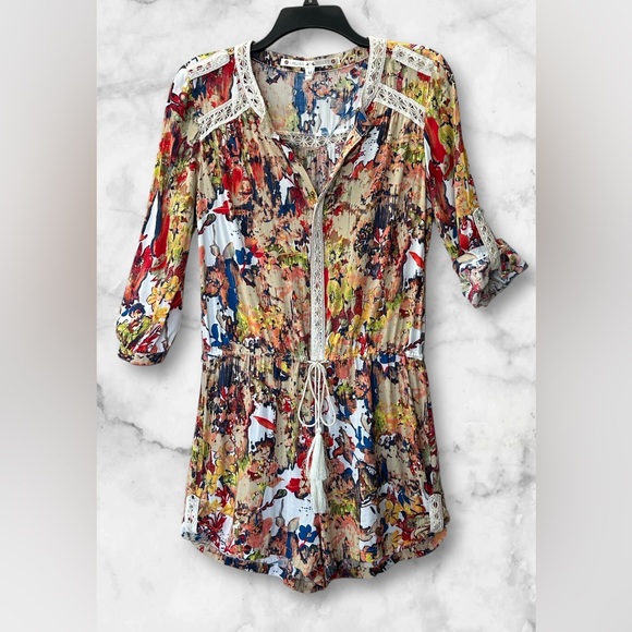 Chelsea & Violet Multi Color Boho Shorts Romper Lace Tassel Detail Size M - Picture 3 of 16